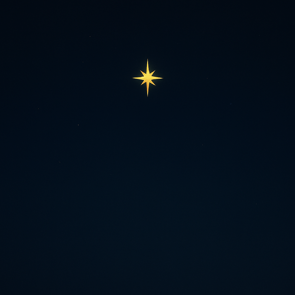 A quiet midnight sky with a single bright north star